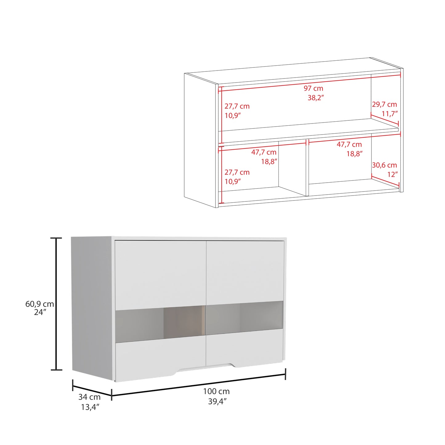 Mueble Superior Soler, Blanco y Macadamia, con Gran Capacidad de Almacenamiento