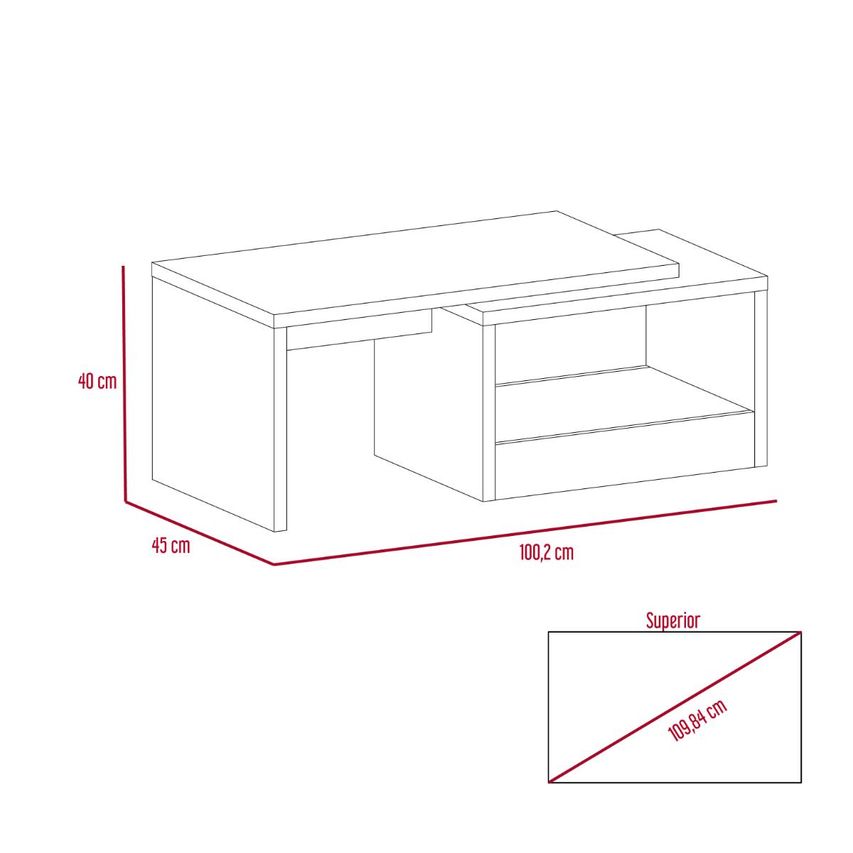 Mesa De Centro Wesley 45 Negro, Con Un Cajón Amplio Y Patas En Acero