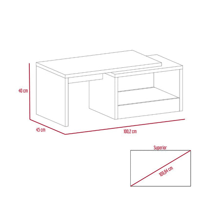 Mesa De Centro Wesley 45 Negro, Con Un Cajón Amplio Y Patas En Acero