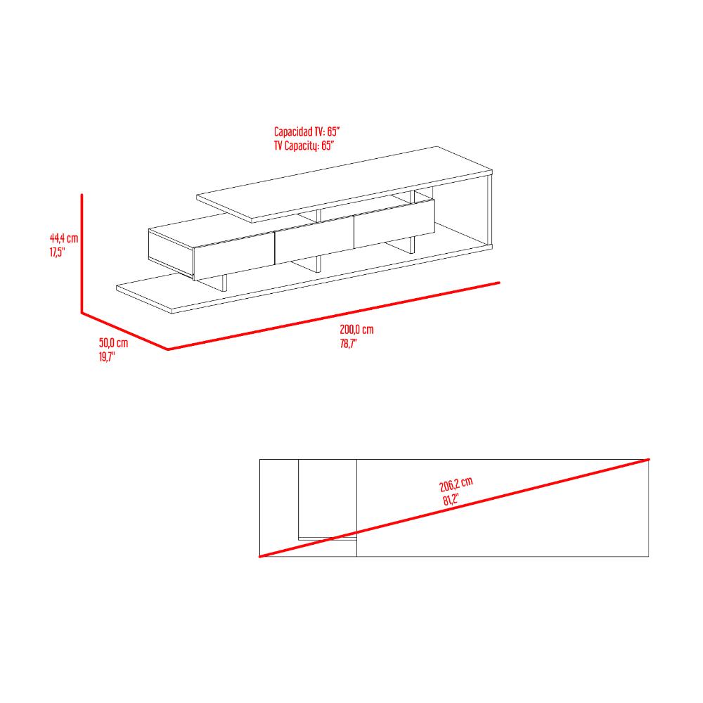 Mesa Para Tv Quito, Blanco Duqueza y Fresno Europeo, Para Televisor Hasta 65"