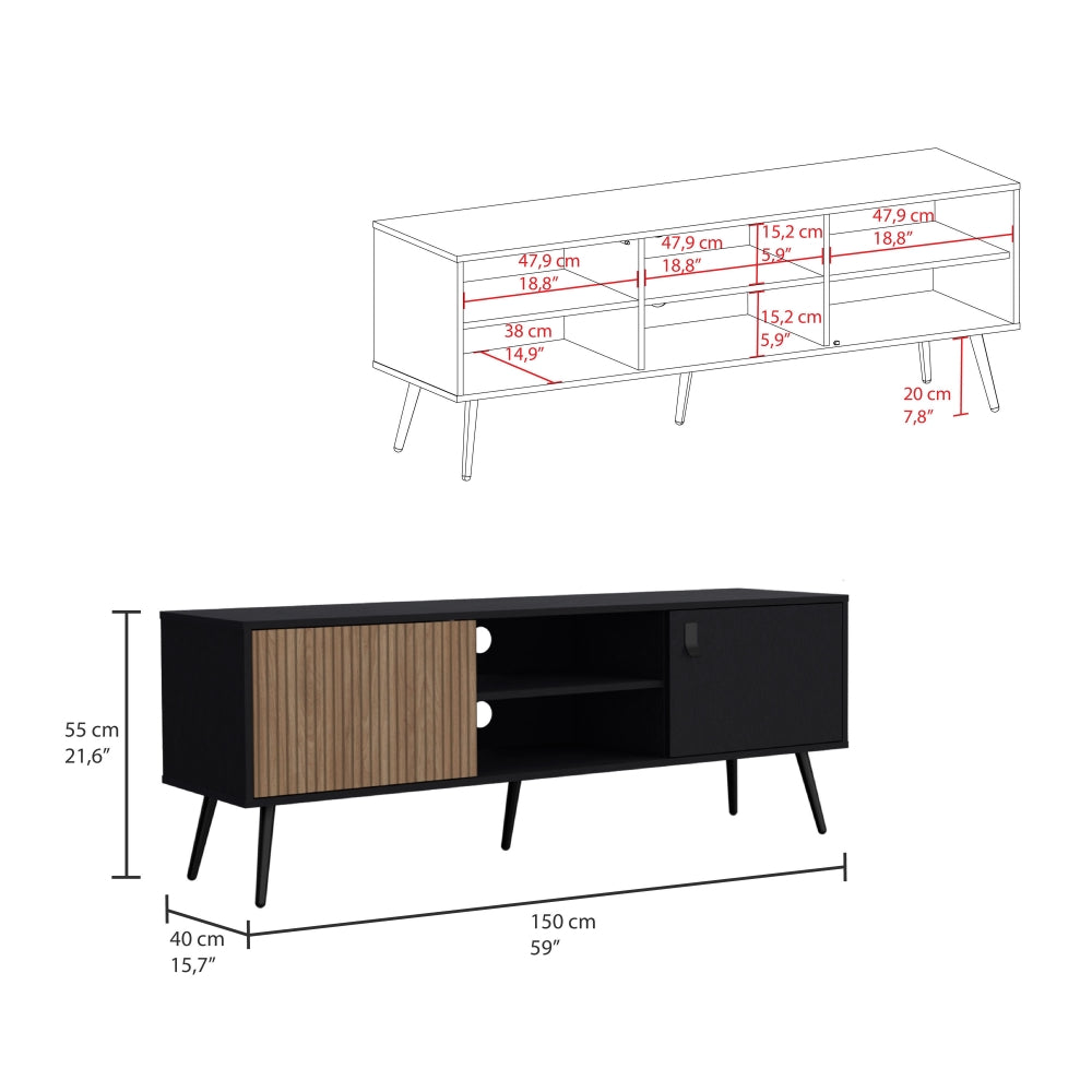 Rack Tv 65" Dos Puertas Fm 022N Negro Y Café Claro