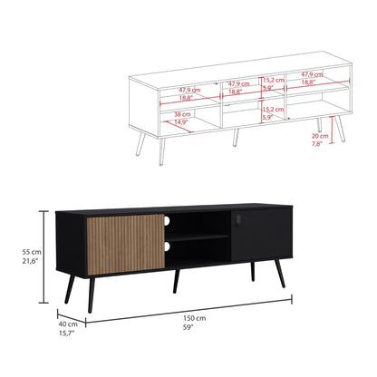 Rack Tv 65" Dos Puertas Fm 022N Negro Y Café Claro