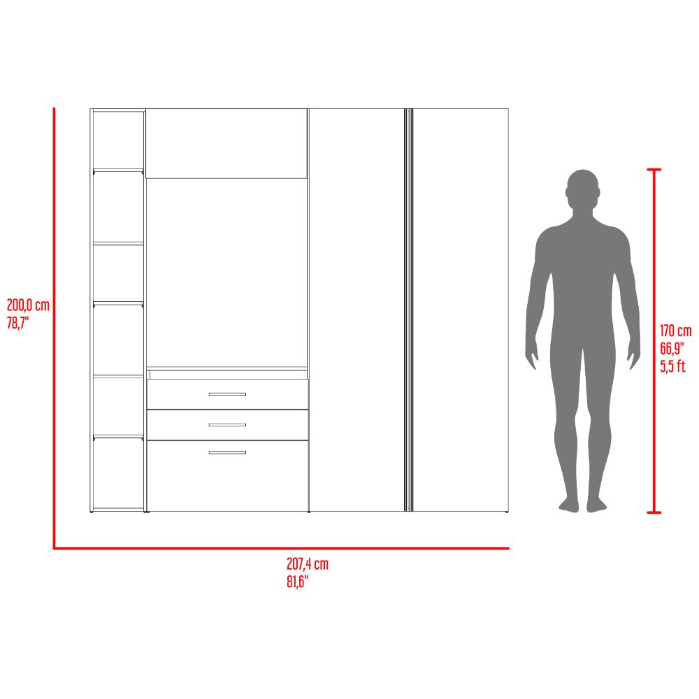 Closet Multifuncional Bruson, Fresno Europeo y Wengue, con cajones para guardar ropa y objetos de oficina