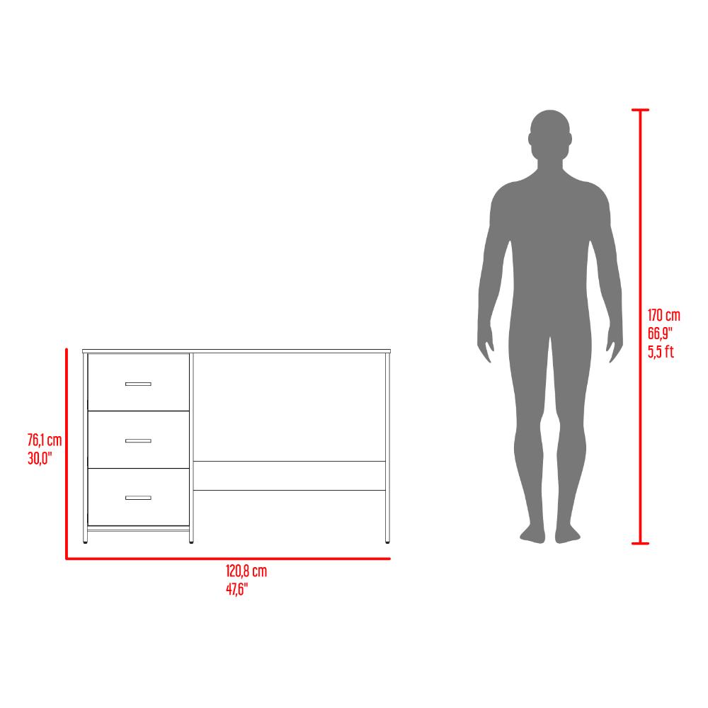Escritorio Eco, Blanco Duqueza, con Tres Cajoneras Manijas Metálicas y Amplio Espacio de Almacenamiento