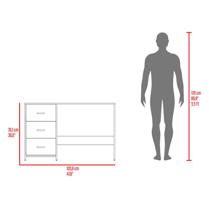 Escritorio Eco, Blanco Duqueza, con Tres Cajoneras Manijas Metálicas y Amplio Espacio de Almacenamiento