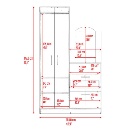 Closet Comoda Praga Tres Puertas Un Cajon, Wengue, con diseño moderno incluye Espejo