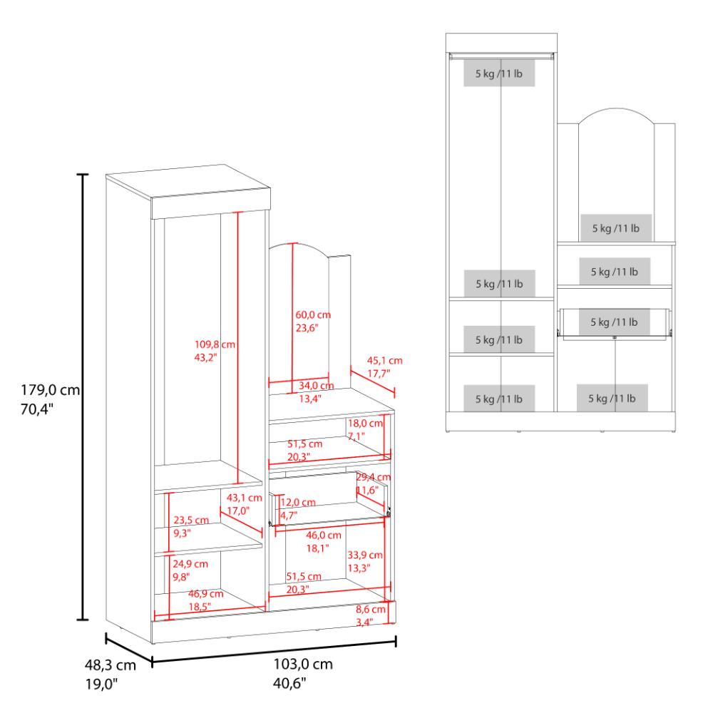 Closet Comoda Con Espejo Tres Puertas Un Cajon, Café Claro