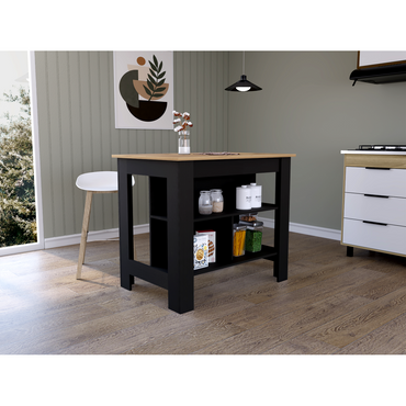 Mesa De Cocina Cala, Wengue y Duna, con entrepaños para colocar objetos de cocina