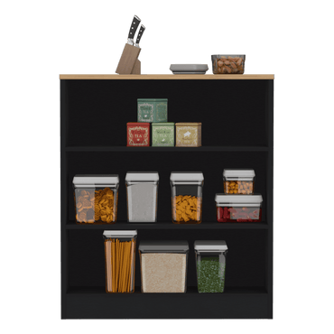 Barra de Cocina Mayer, Wengue y Macadamia, con tres entrepaños para ubicar vasos y frascos