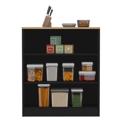 Barra de Cocina Mayer, Wengue y Macadamia, con tres entrepaños para ubicar vasos y frascos