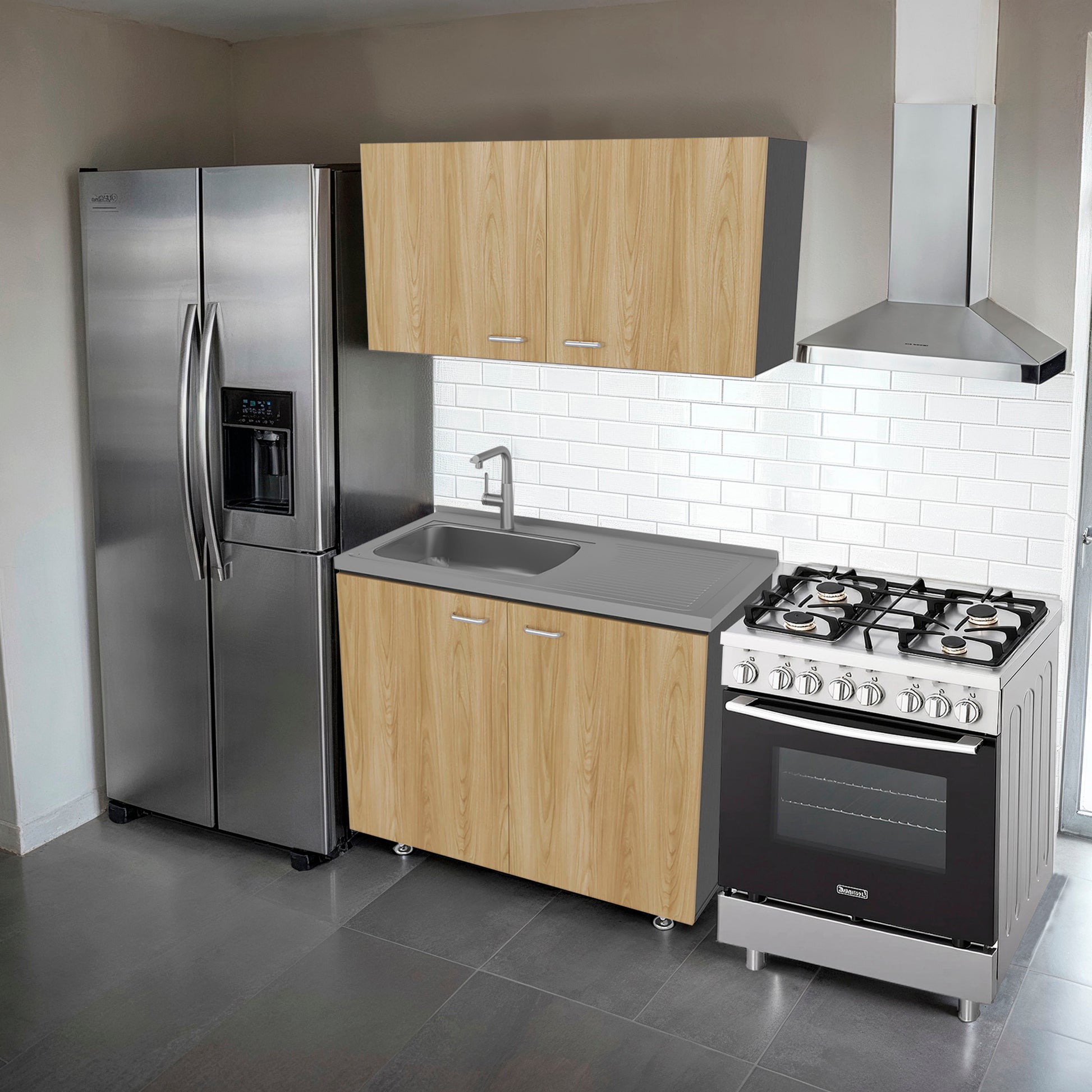 Mueble De Cocina Napoles Completo, Incluye Mueble Inferior - Mueble Superior Incluye Lavaplatos Izquierdo, Fresno y Wengue