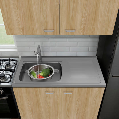 Mueble De Cocina Napoles Completo, Incluye Mueble Inferior - Mueble Superior Incluye Lavaplatos Izquierdo, Fresno y Wengue