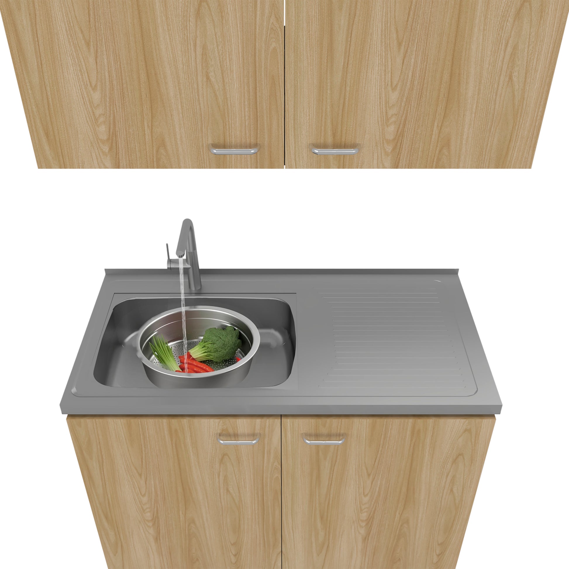 Mueble De Cocina Napoles Completo, Incluye Mueble Inferior - Mueble Superior Incluye Lavaplatos Izquierdo, Fresno y Wengue