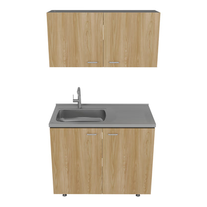 Mueble De Cocina Napoles Completo, Incluye Mueble Inferior - Mueble Superior Incluye Lavaplatos Izquierdo, Fresno y Wengue