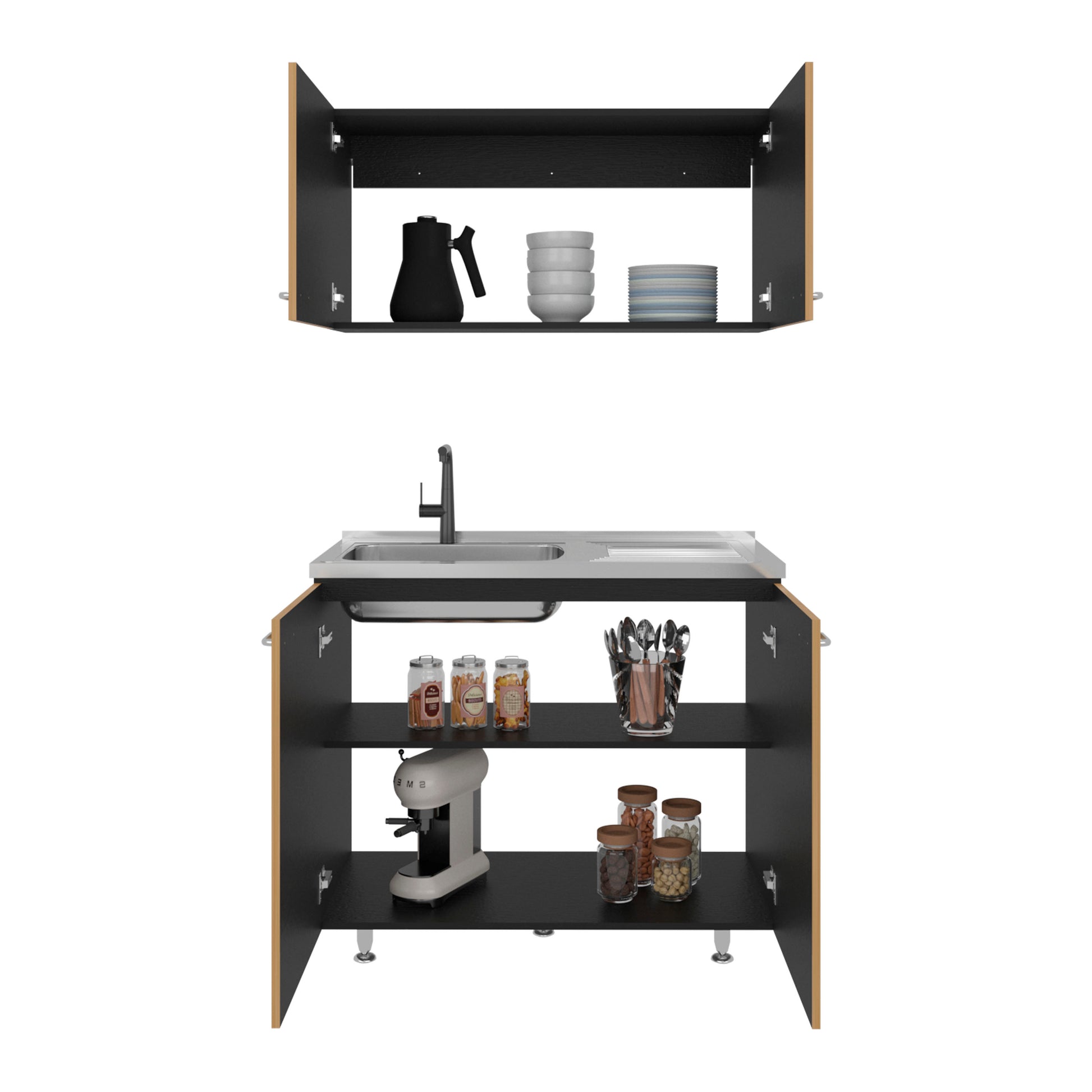 Mueble De Cocina Napoles Completo, Incluye Mueble Inferior - Mueble Superior Incluye Lavaplatos Izquierdo, Fresno y Wengue