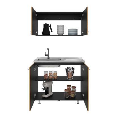 Mueble De Cocina Napoles Completo, Incluye Mueble Inferior - Mueble Superior Incluye Lavaplatos Izquierdo, Fresno y Wengue