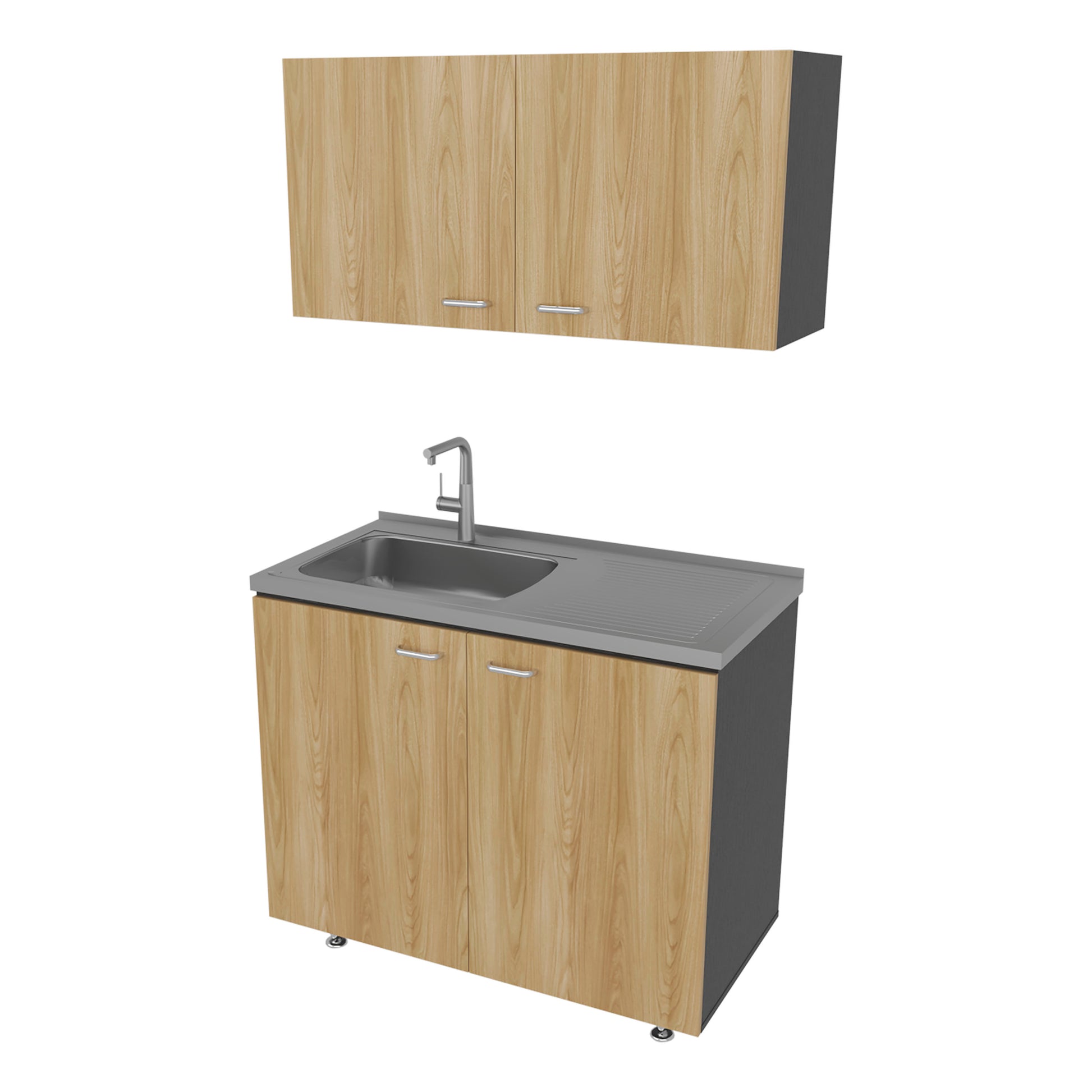 Mueble De Cocina Napoles Completo, Incluye Mueble Inferior - Mueble Superior Incluye Lavaplatos Izquierdo, Fresno y Wengue