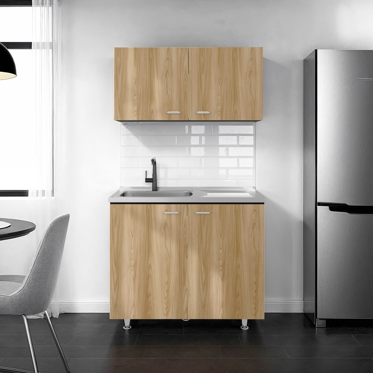 Mueble De Cocina Napoles Completo, Incluye Mueble Inferior - Mueble Superior Incluye Lavaplatos Izquierdo, Fresno y Wengue