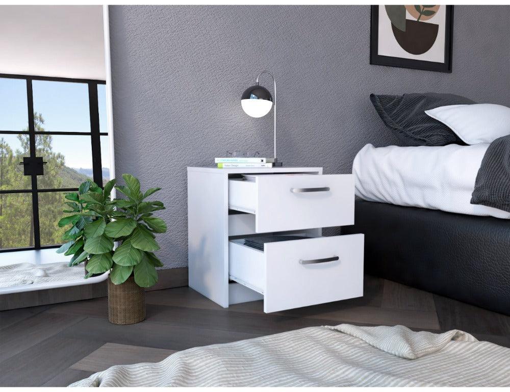 Velador Argento, Blanco, con Dos Cajones Deslizables