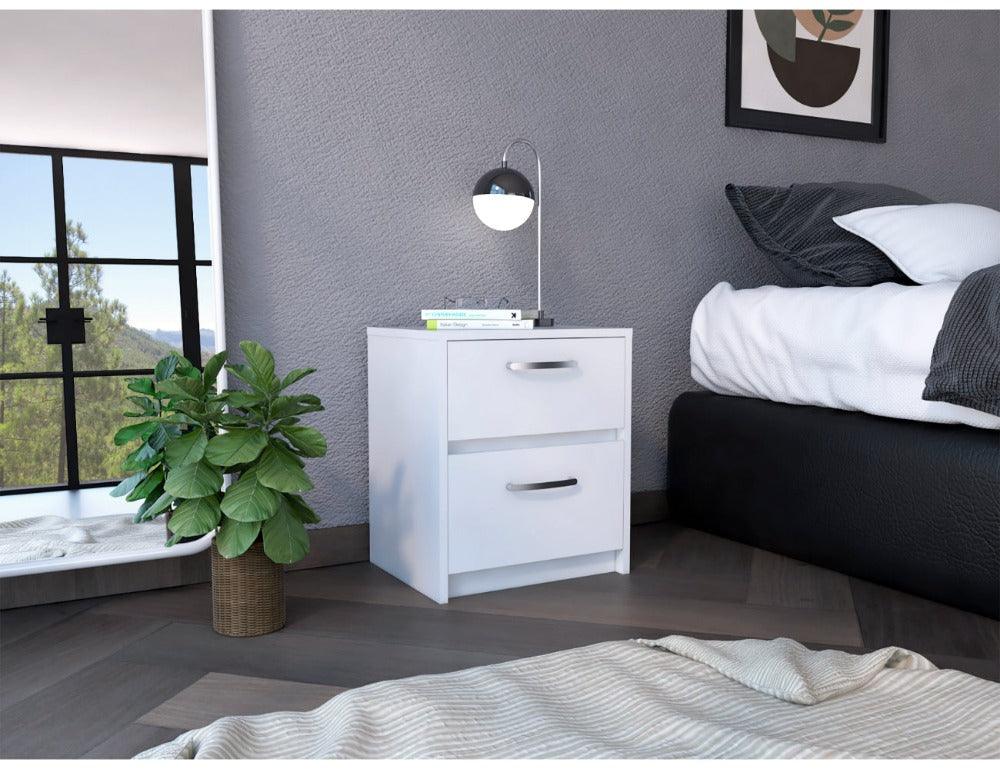 Velador Argento, Blanco, con Dos Cajones Deslizables