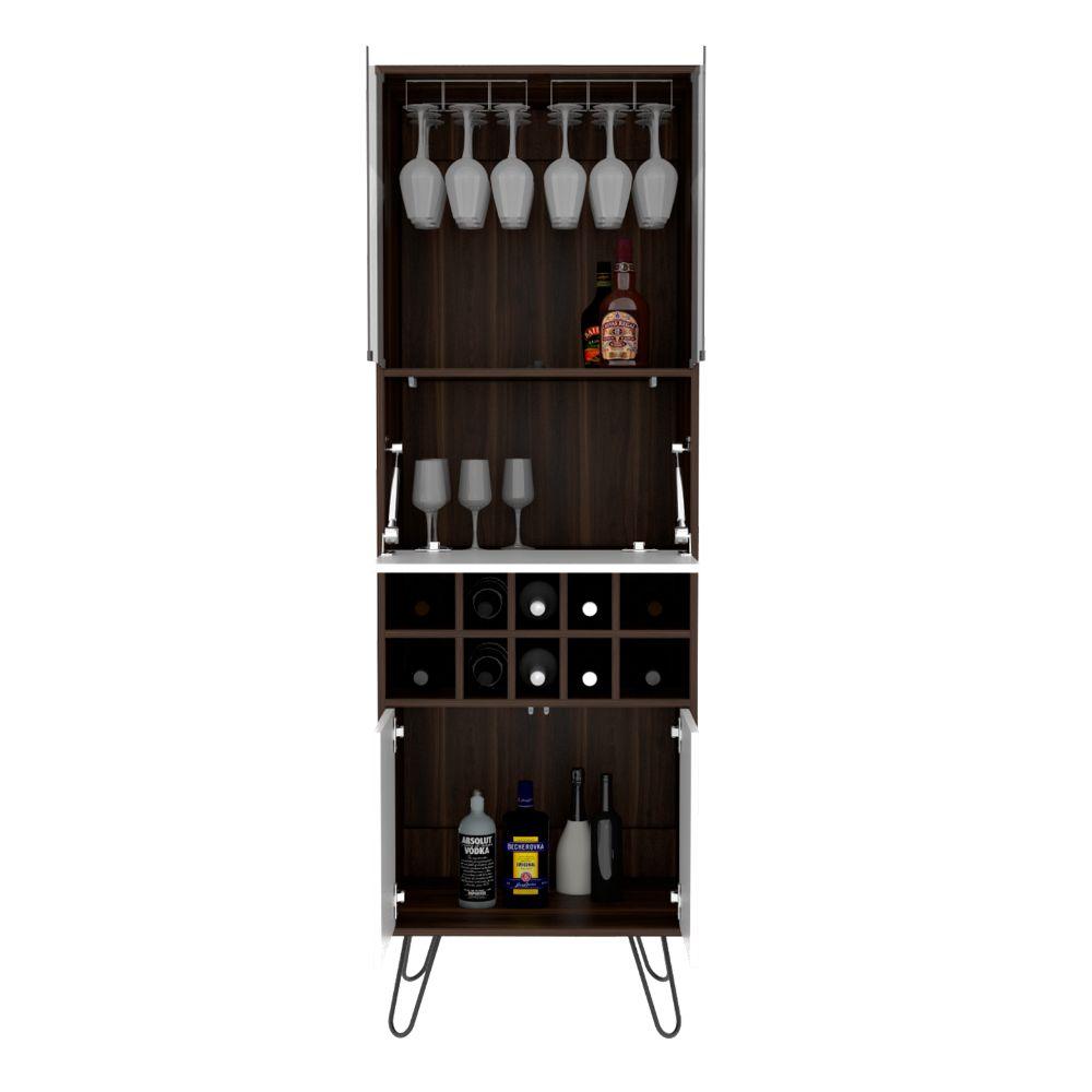 Bar Alto Vassel, Habano y Blanco, con amplio espacio para botellas y patas de acero