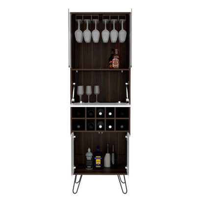 Bar Alto Vassel, Habano y Blanco, con amplio espacio para botellas y patas de acero