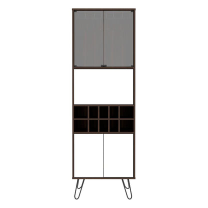 Bar Alto Vassel, Habano y Blanco, con amplio espacio para botellas y patas de acero