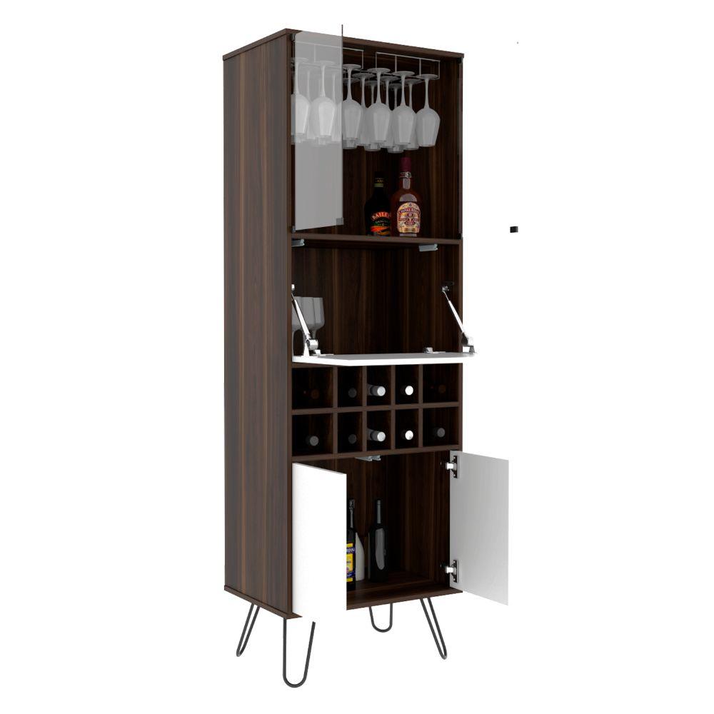 Bar Alto Vassel, Habano y Blanco, con amplio espacio para botellas y patas de acero