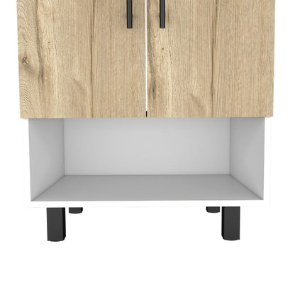 Mueble Lavamanos Bath BI, Blanco y Duna, con dos puertas batientes y variedad de entrepaños