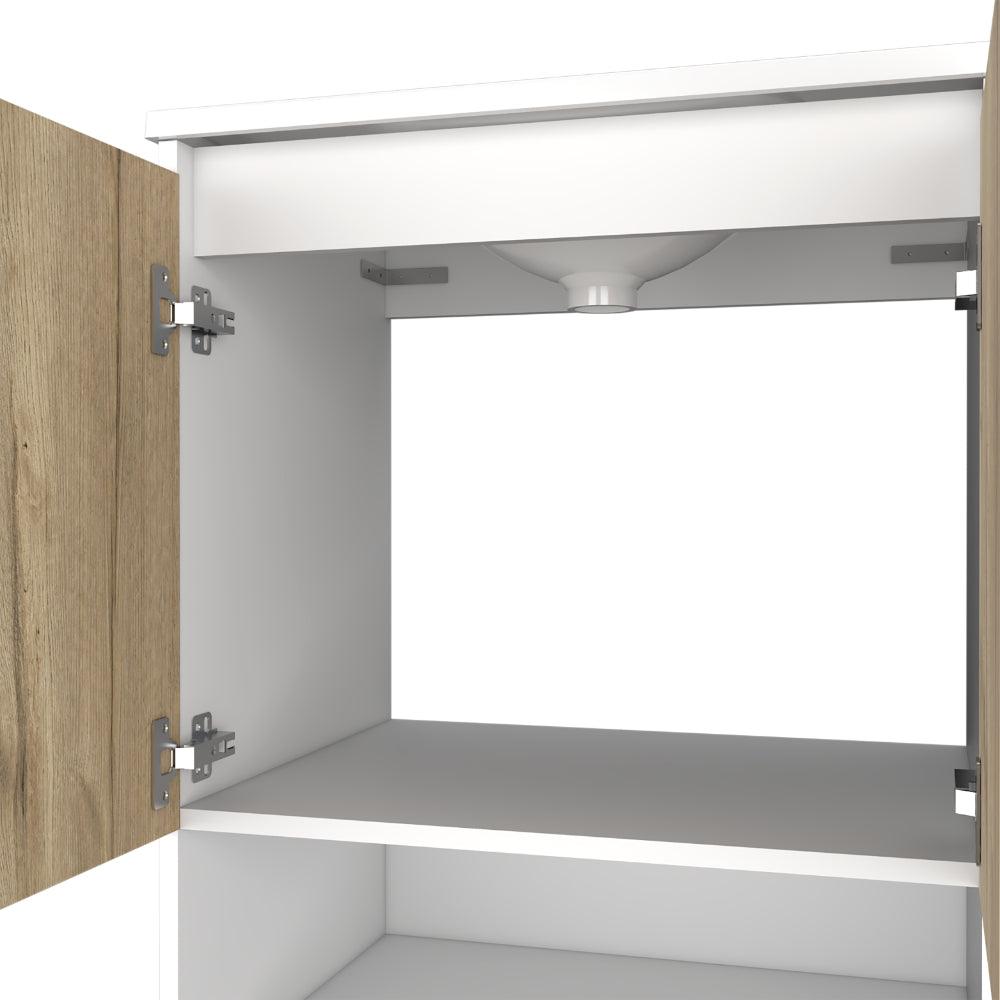 Mueble Lavamanos Bath BI, Blanco y Duna, con dos puertas batientes y variedad de entrepaños