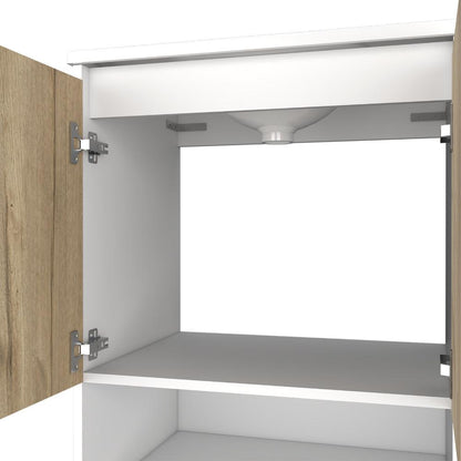 Mueble Lavamanos Bath BI, Blanco y Duna, con dos puertas batientes y variedad de entrepaños