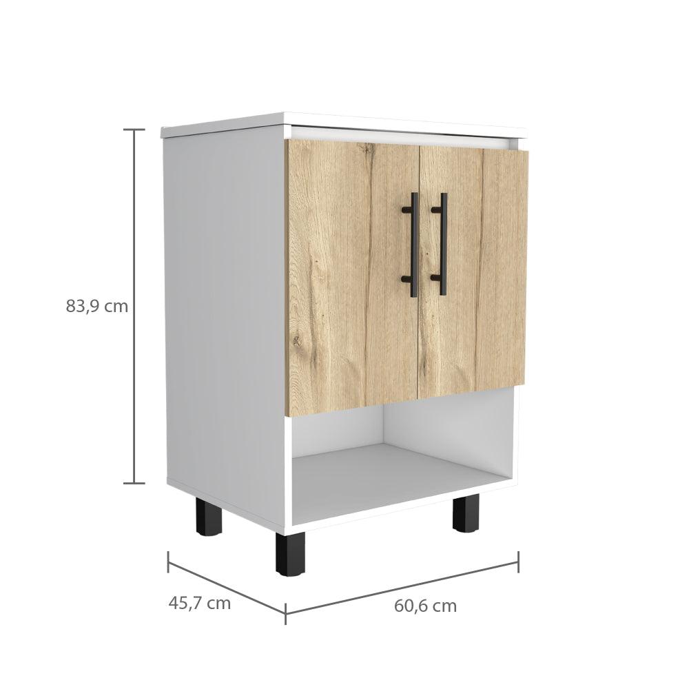 Mueble Lavamanos Bath BI, Blanco y Duna, con dos puertas batientes y variedad de entrepaños
