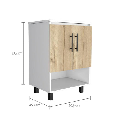 Mueble Lavamanos Bath BI, Blanco y Duna, con dos puertas batientes y variedad de entrepaños