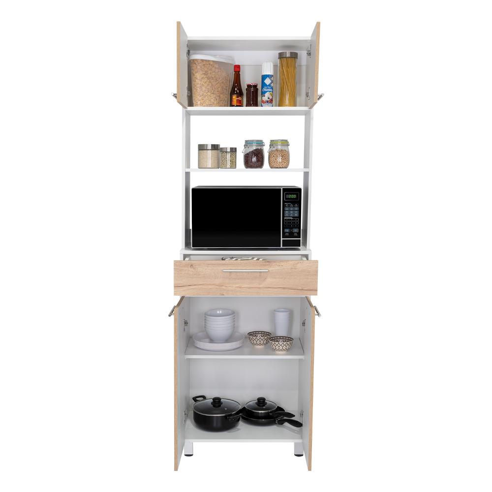 Módulo Microondas Prada 2, Café Claro y Blanco, con Rodachinas y Variedad de Entrepaños Fld (vista 6)