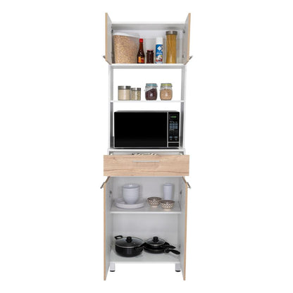 Módulo Microondas Prada 2, Café Claro y Blanco, con Rodachinas y Variedad de Entrepaños Fld (vista 6)
