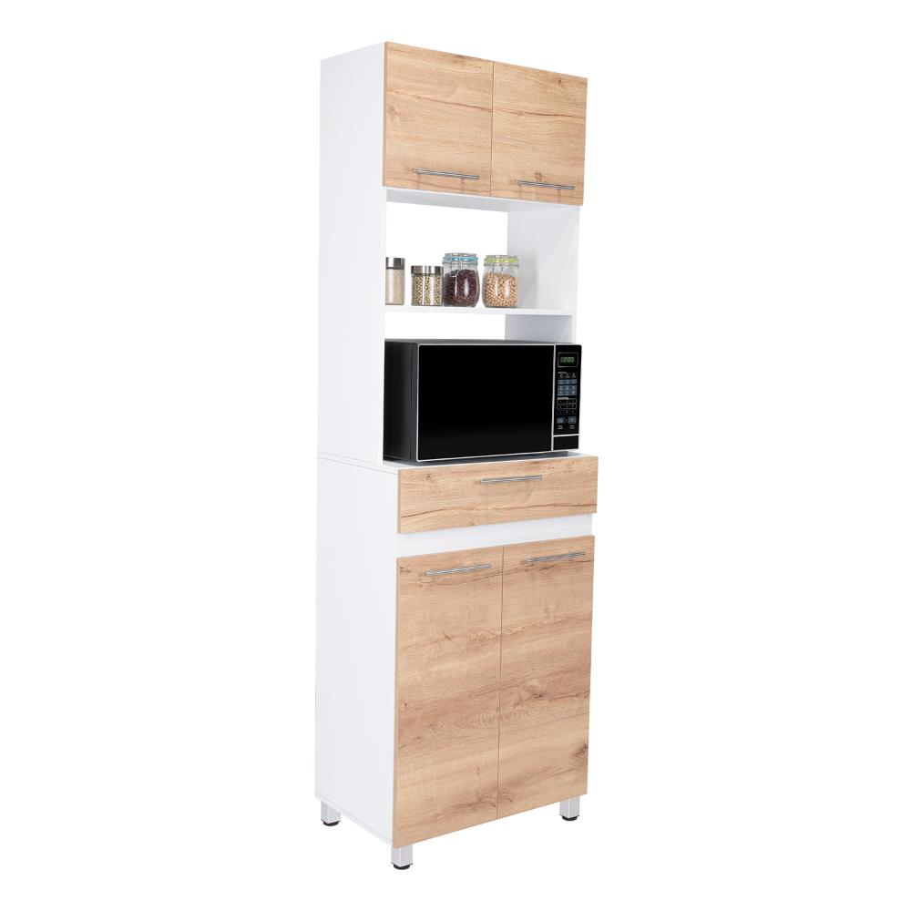 Módulo Microondas Prada 2, Café Claro y Blanco, con Rodachinas y Variedad de Entrepaños Fld (vista 3)