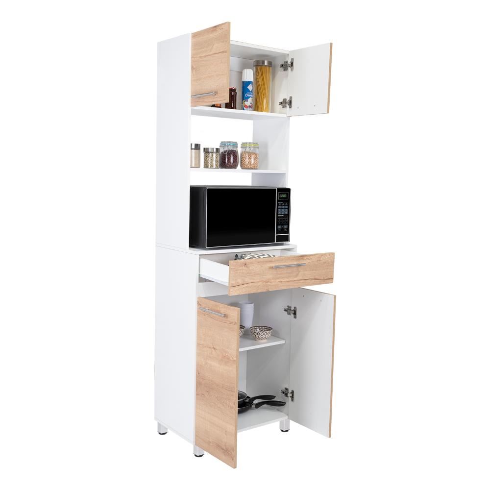 Módulo Microondas Prada 2, Café Claro y Blanco, con Rodachinas y Variedad de Entrepaños Fld (vista 4)