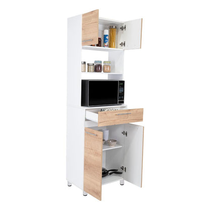 Módulo Microondas Prada 2, Café Claro y Blanco, con Rodachinas y Variedad de Entrepaños Fld (vista 4)