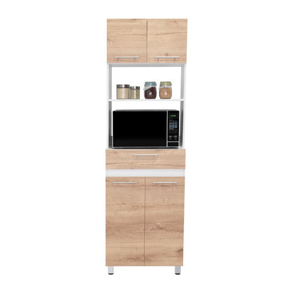 Módulo Microondas Prada 2, Café Claro y Blanco, con Rodachinas y Variedad de Entrepaños Fld (vista 5)