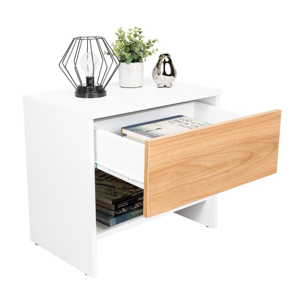 Velador Light, Fresno Europeo y Blanco, con superficie para objetos decorativos (vista 2)