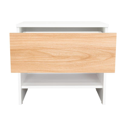 Mesa de Noche Light, Fresno Europeo y Blanco, con superficie para objetos decorativos