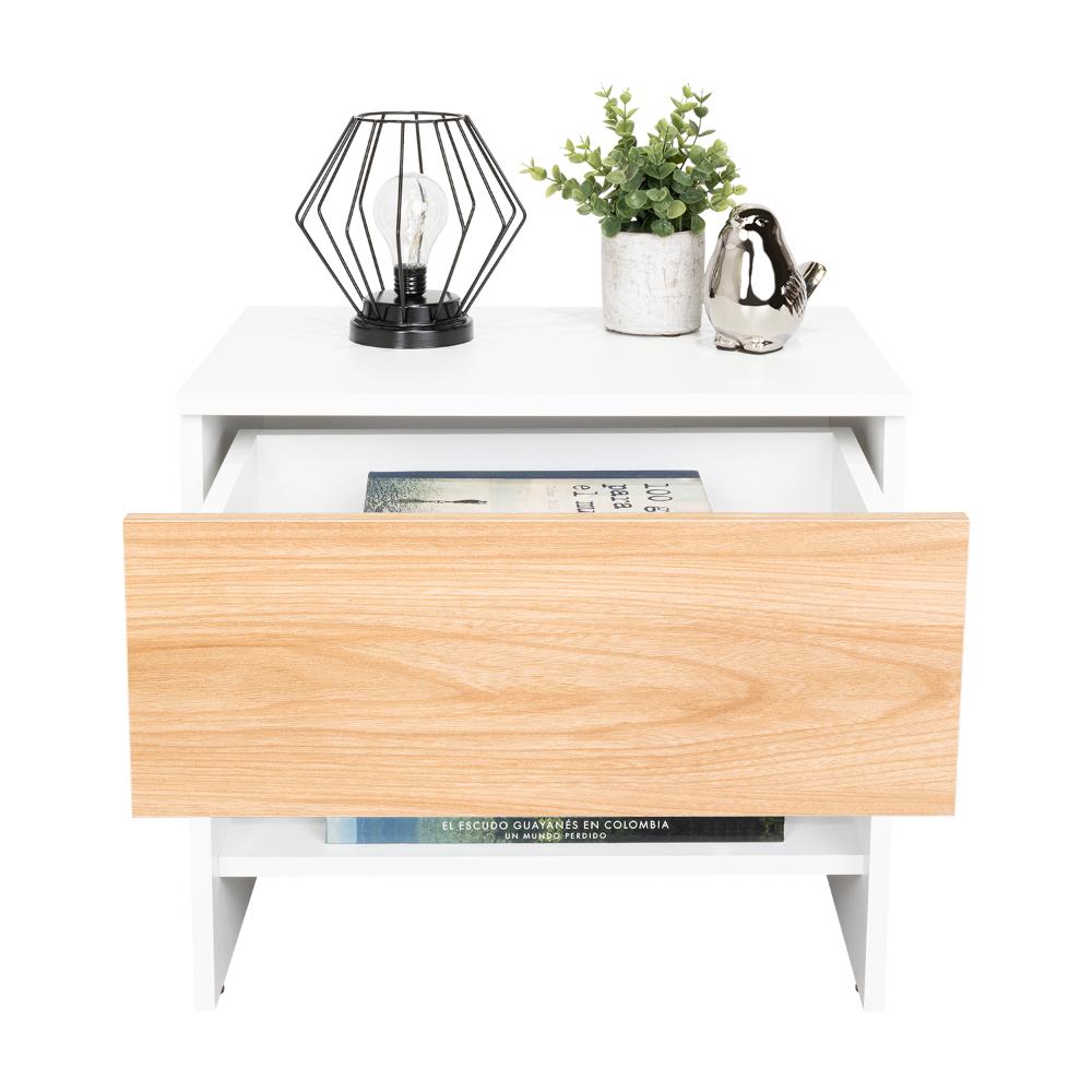 Velador Light, Fresno Europeo y Blanco, con superficie para objetos decorativos (vista 4)