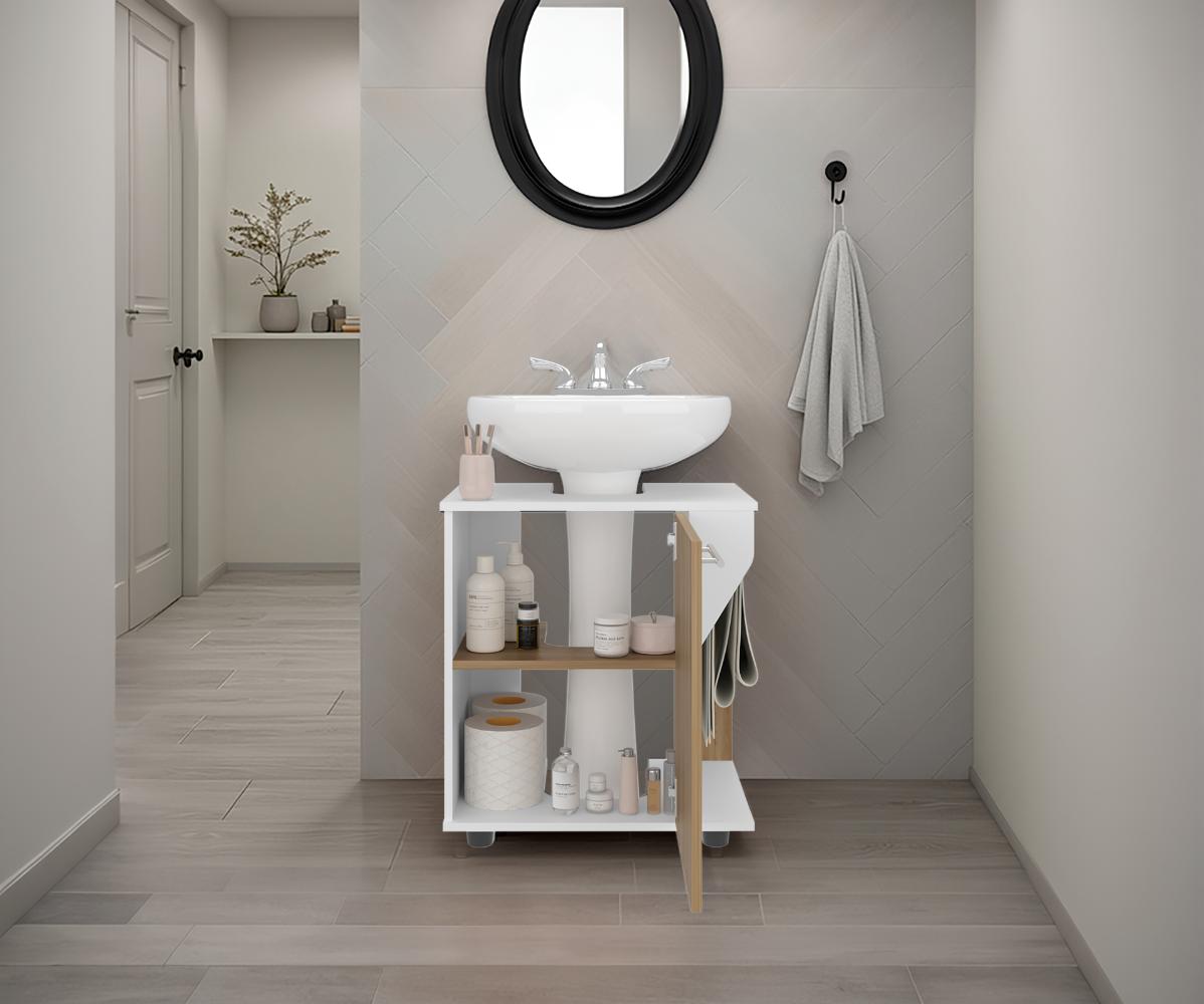 Mueble Para Lavamanos Phillips Una Puerta,  Blanco Y Fresno