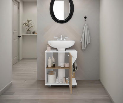 Mueble Para Lavamanos Phillips Una Puerta,  Blanco Y Fresno