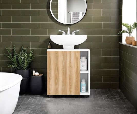 Mueble Para Lavamanos Pascuale Una Puerta, Blanco Y Fresno