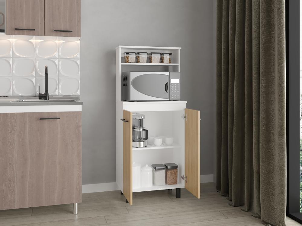 Mueble Microondas Sedona, Blanco Mqz y Fresno Europeo