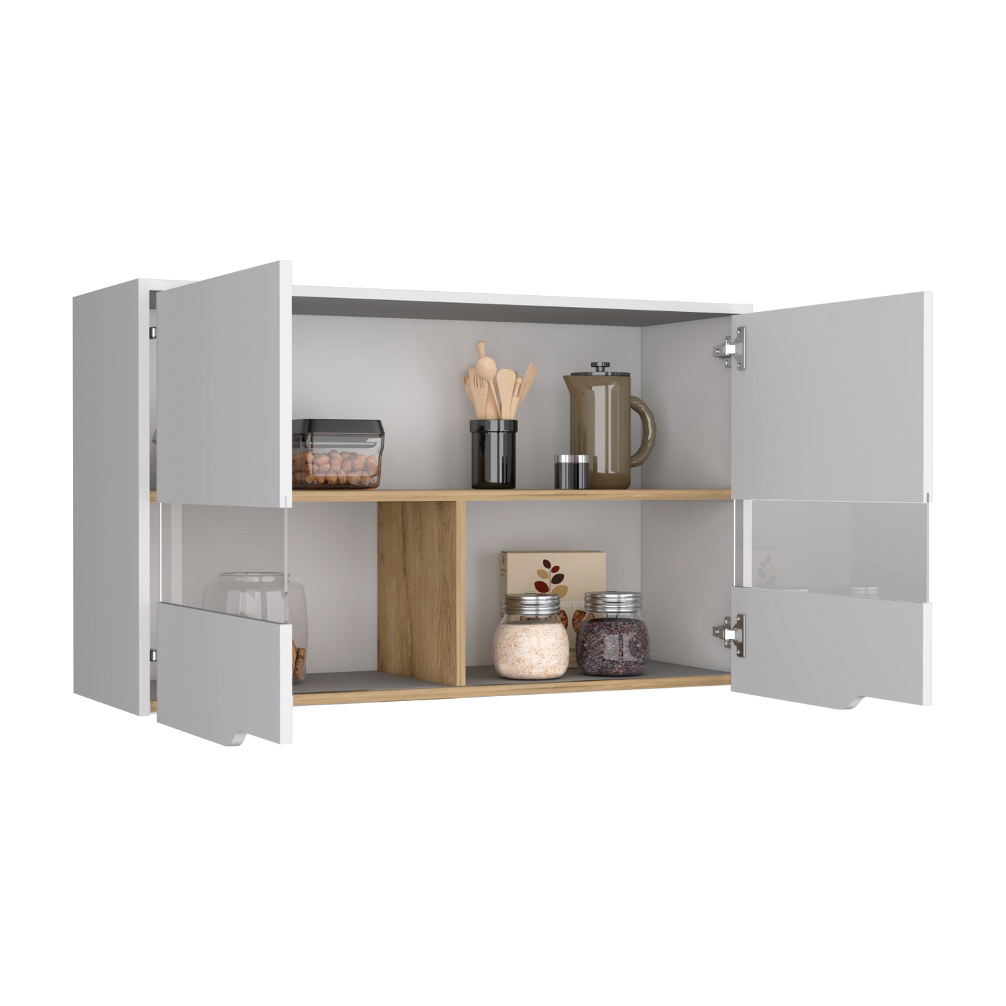 Mueble Superior Soler, Blanco y Macadamia, con Gran Capacidad de Almacenamiento