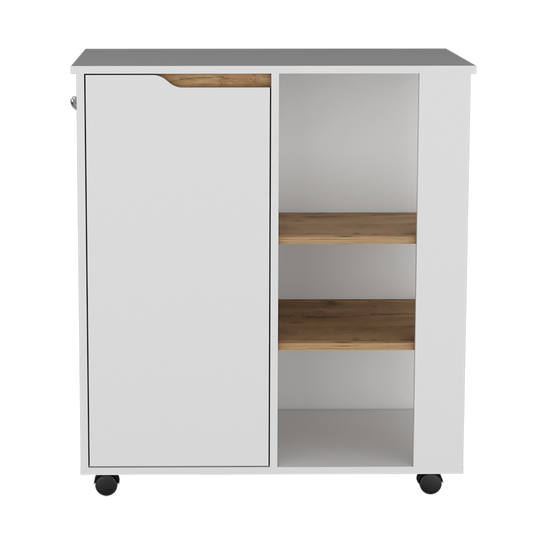 Mueble Microondas Soler, Blanco y Macadamia, con espacio para colocar horno microondas