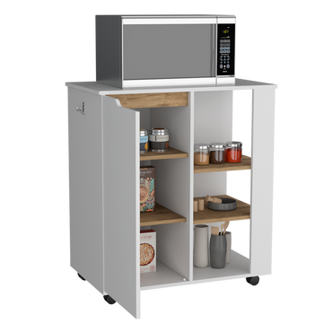 Mueble Microondas Soler, Blanco y Macadamia, con espacio para colocar horno microondas