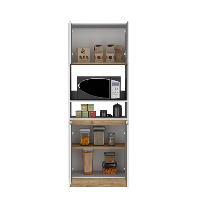 Mueble Microondas  Cuatro Puertas Fm 008B Blanco Y Café Claro